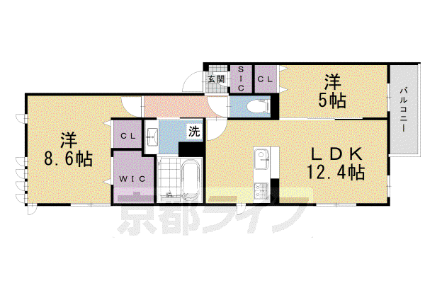 アトレーユ長岡京(2LDK/1階)の間取り写真