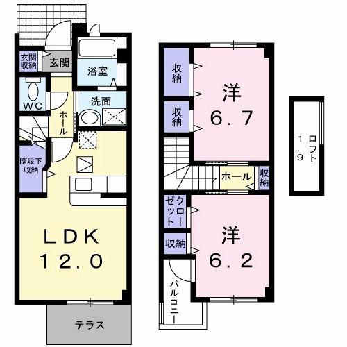 セレーノ本宿B(2LDK/1階)の間取り写真