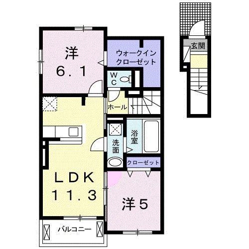 ジェイドA(2LDK/2階)の間取り写真