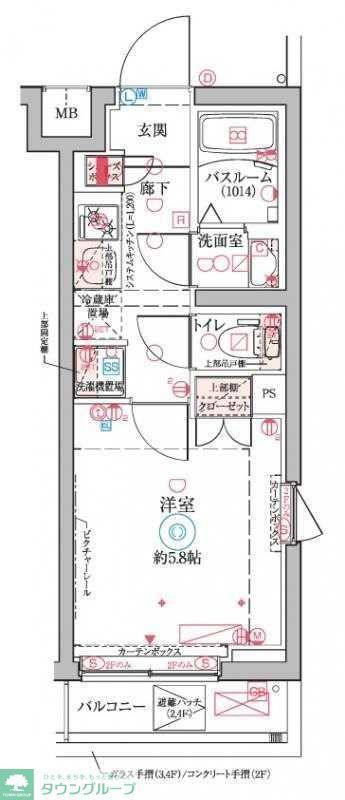 クレヴィスタ横浜大口(1K/2階)の間取り写真