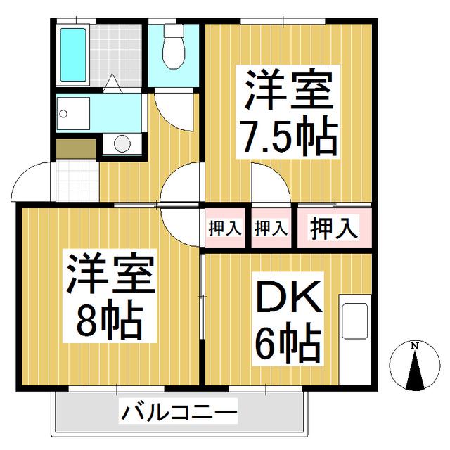 ジュネス上氷鉋A棟(2DK/1階)の間取り写真