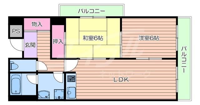 メロディーハイツ長野東(2LDK/3階)の間取り写真