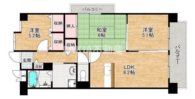 サンプラザ湯里南(3LDK/6階)の間取り写真