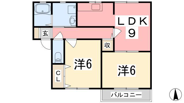 アムール正條 B棟(2LDK/2階)の間取り写真