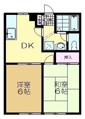 サンフラットB(2DK/2階)の間取り写真
