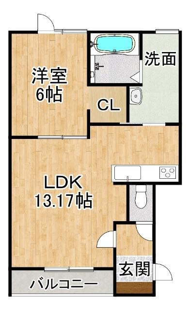 トレイブルックK館(1LDK/2階)の間取り写真