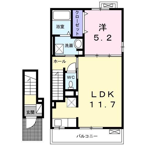 フランカーサ(1LDK/2階)の間取り写真
