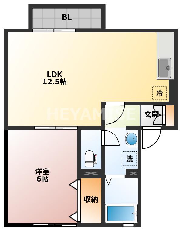 メルベーユ富の原A(1LDK/2階)の間取り写真