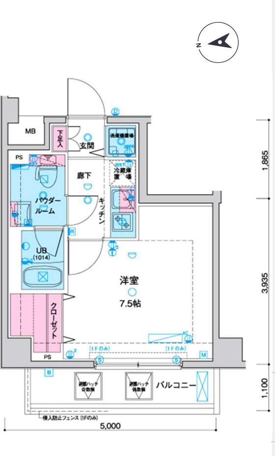 GENOVIA墨田文花SKY GARDEN(1K/1階)の間取り写真