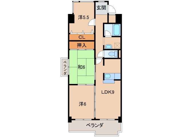 ヤマイチPLAZA サンシティ広瀬(3LDK/6階)の間取り写真