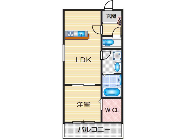 シナジー茨木(1LDK/3階)の間取り写真