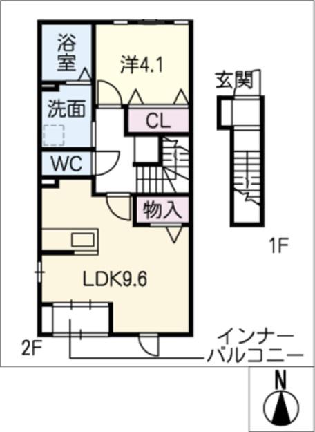 煌・フォレスト(1LDK/2階)の間取り写真