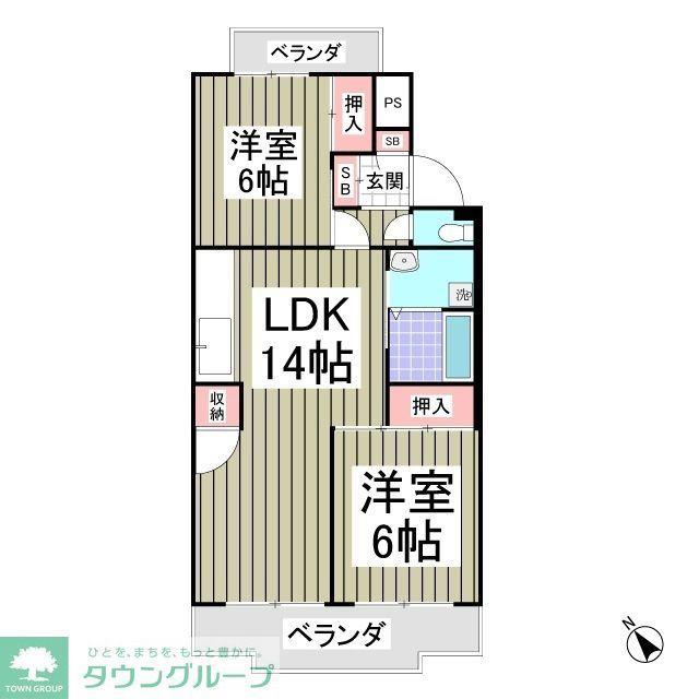 行田ハイツ1号棟(2DK/2階)の間取り写真