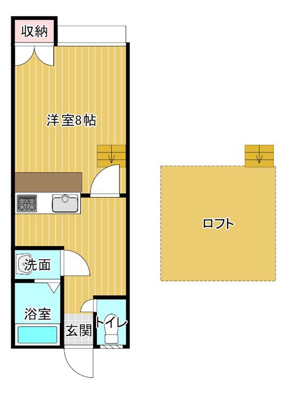 ツインピア舟入I(1K/2階)の間取り写真