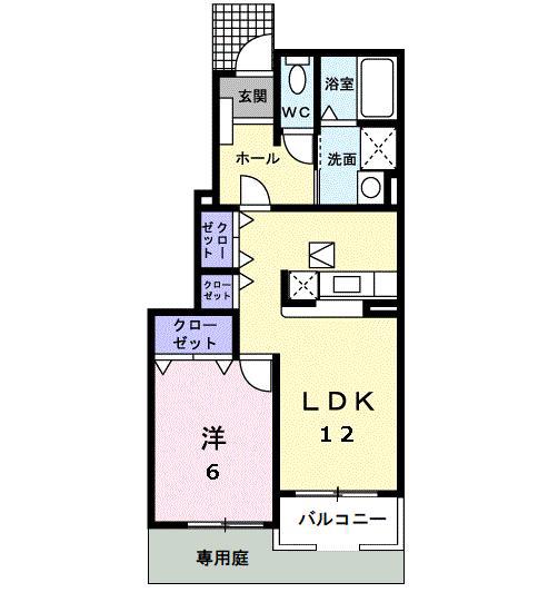 レジデンス・林B(1LDK/1階)の間取り写真