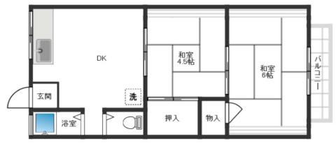 川畑ハイツ(2DK/2階)の間取り写真