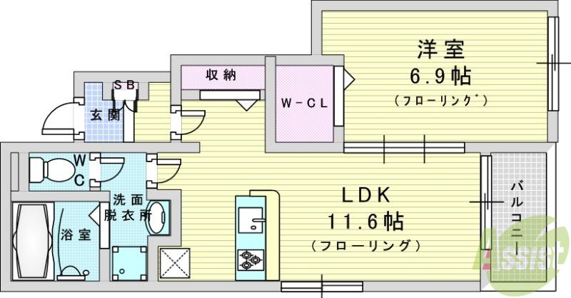 鳥飼下2丁目アパート(1LDK/1階)の間取り写真