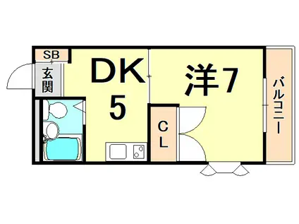 城ノ下ハイツA棟(1DK/1階)の間取り写真