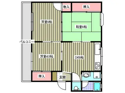 田間エクセルコートB棟(3DK/1階)の間取り写真