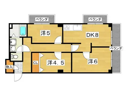 香里カーサヒル(3DK/2階)の間取り写真