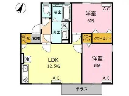 セジュール椎木(2LDK/1階)の間取り写真