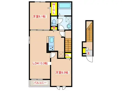 ルミナーレ川内I(2LDK/2階)の間取り写真