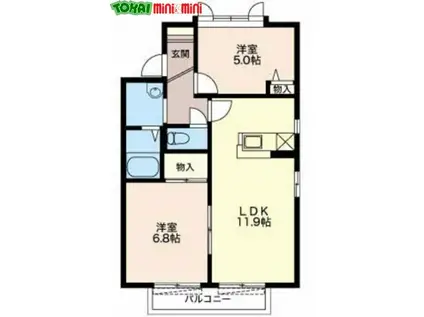 ハイムマグノリアA(2LDK/2階)の間取り写真