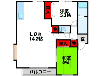 フルハウスA棟(2LDK/1階)の間取り写真