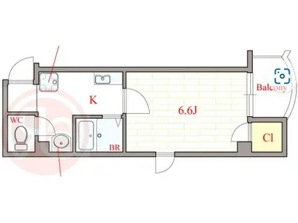 オークハウス(1K/8階)の間取り写真