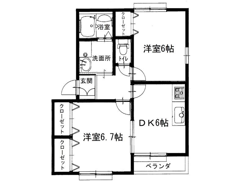 ルミエール白浜(2DK/2階)の間取り写真