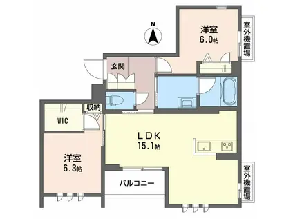 阪急京都線 桂駅 徒歩3分 3階建 築1年(2LDK/2階)の間取り写真