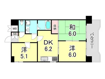 グランドプラザ御崎公園(3DK/4階)の間取り写真