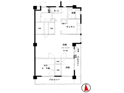 武蔵野コーポラス(2SLDK/4階)の間取り写真