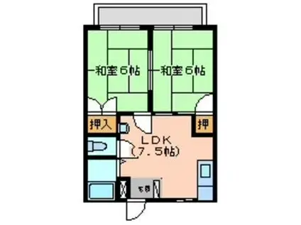 岩田ハイツ(2DK/2階)の間取り写真