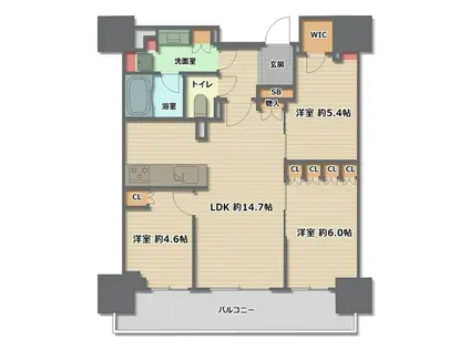 ローレルタワー堺筋本町(3LDK/13階)の間取り写真