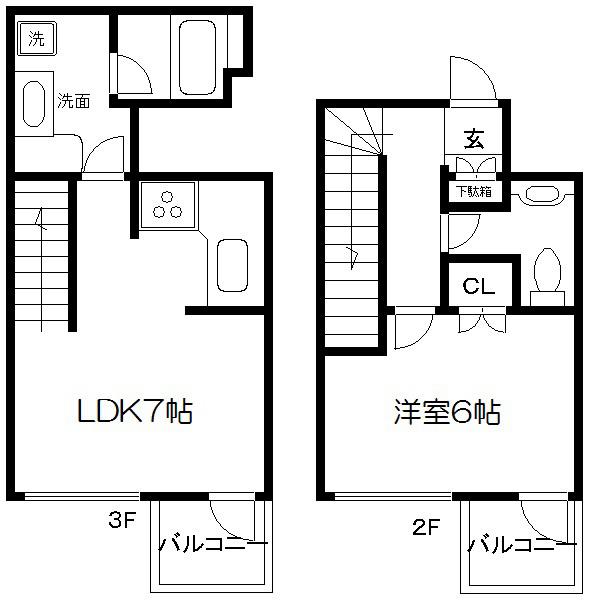 ヴェルビュ二条城東(1LDK/2階)の間取り写真
