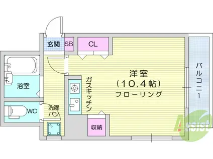 仙台旭ヶ丘ハウス(ワンルーム/1階)の間取り写真
