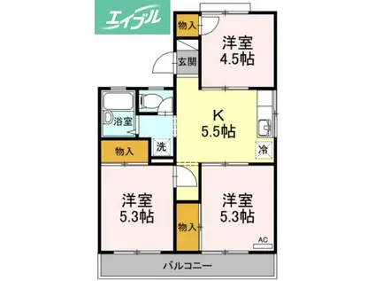 福富パレスB棟(3K/2階)の間取り写真