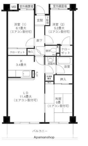 ディアパーク杉田南(3LDK/1階)の間取り写真