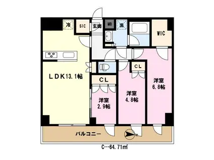 ライムレジデンスカワグチイースト(3LDK/10階)の間取り写真