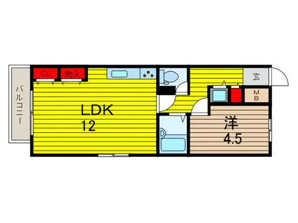 メープルコート中青木(1LDK/3階)の間取り写真