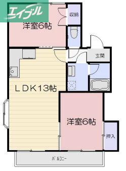 コーポみあき II(2LDK/1階)の間取り写真