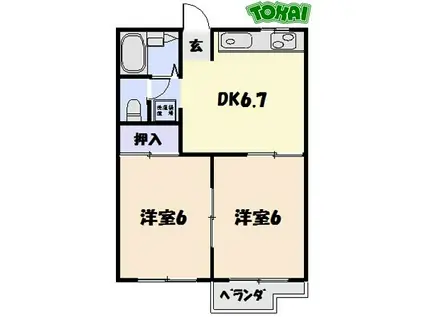 リバーストーン(2DK/2階)の間取り写真