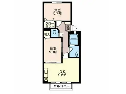 ルミエールリバーI・II・III(2DK/2階)の間取り写真