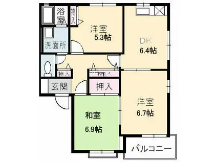 プリムリゼール A棟(3DK/1階)の間取り写真