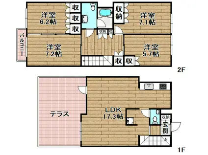 メゾネット水無瀬(4LDK/2階)の間取り写真