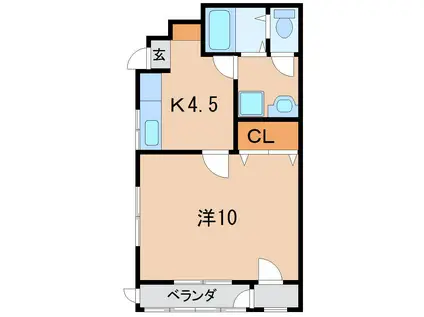 ディアハイムII(1DK/1階)の間取り写真