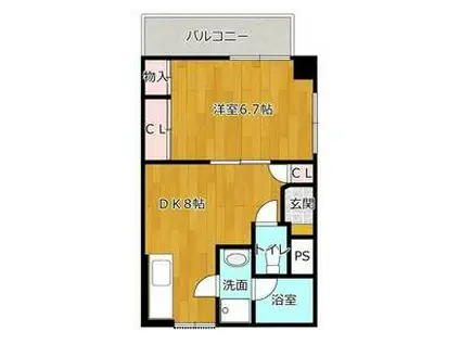 エスポアール荒江(1DK/3階)の間取り写真