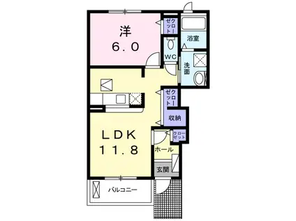 フォンテーヌ.ブローA(1LDK/1階)の間取り写真