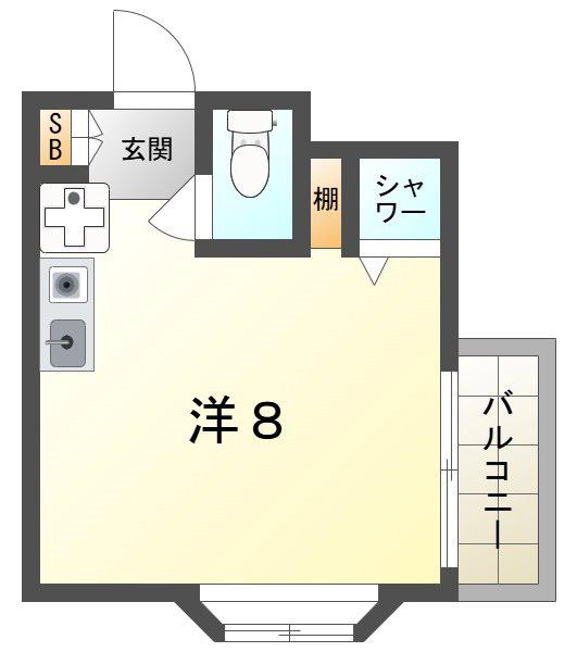 フリーディオ城垣(ワンルーム/2階)の間取り写真